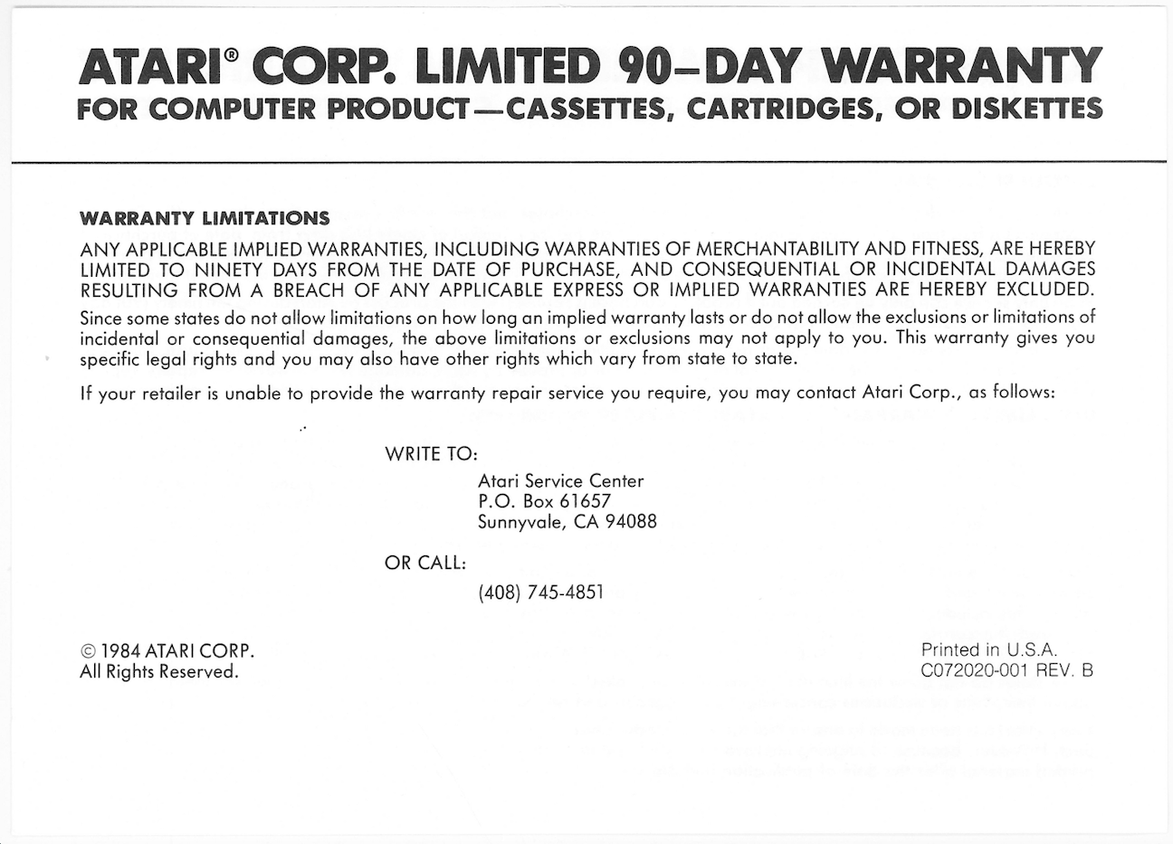 Atari Proofreader/Limited 90-Day Warranty C072020-001 REV. B-back.png