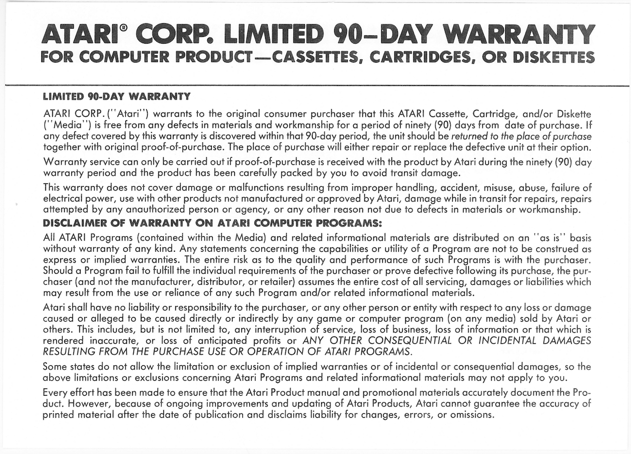 Atari Proofreader/Limited 90-Day Warranty C072020-001 REV. B-front.png